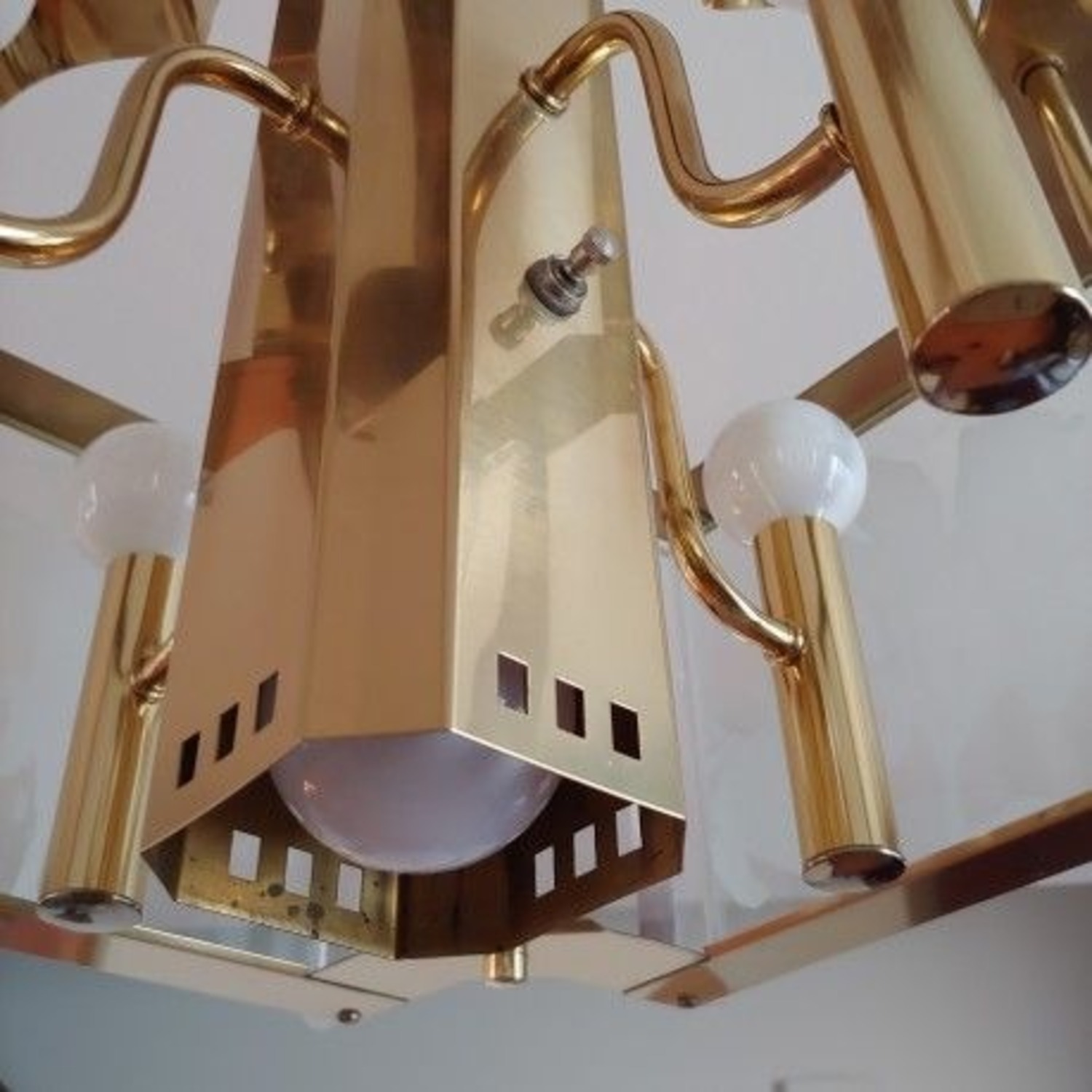 1980s Fredrick Ramond Glass Brass Chandelier - image-7