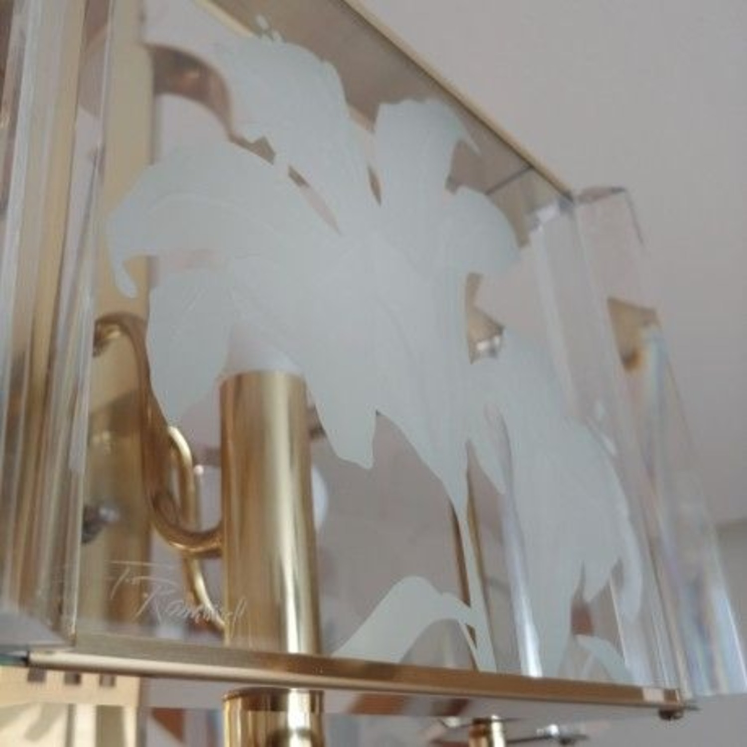 1980s Fredrick Ramond Glass Brass Chandelier - image-5