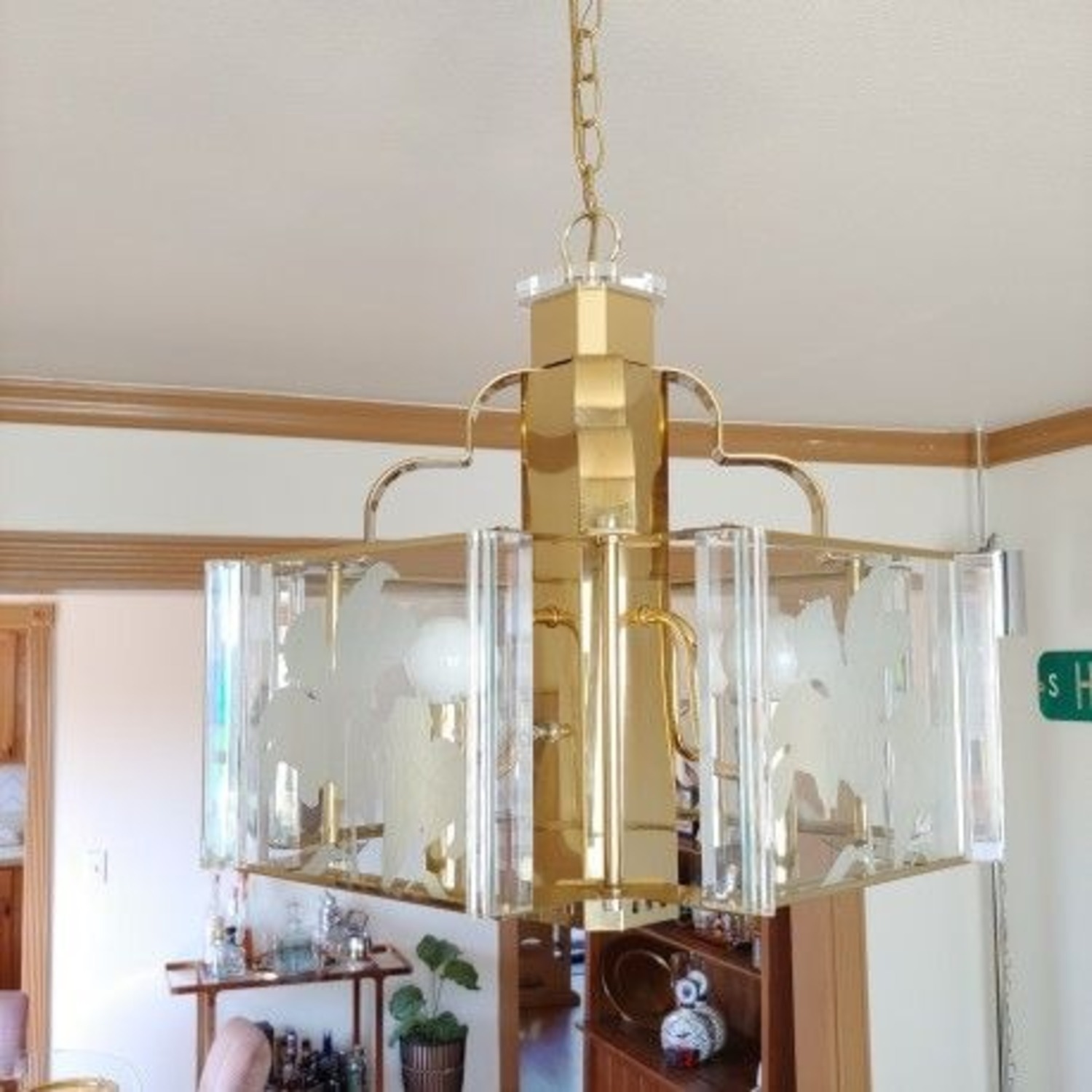 1980s Fredrick Ramond Glass Brass Chandelier - image-2