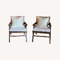 Solid Wood & Cane Lounge Chairs – Set of 2