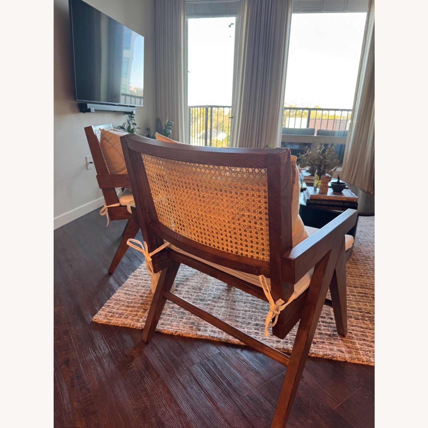 Solid Wood & Cane Lounge Chairs – Set of 2 - image-5