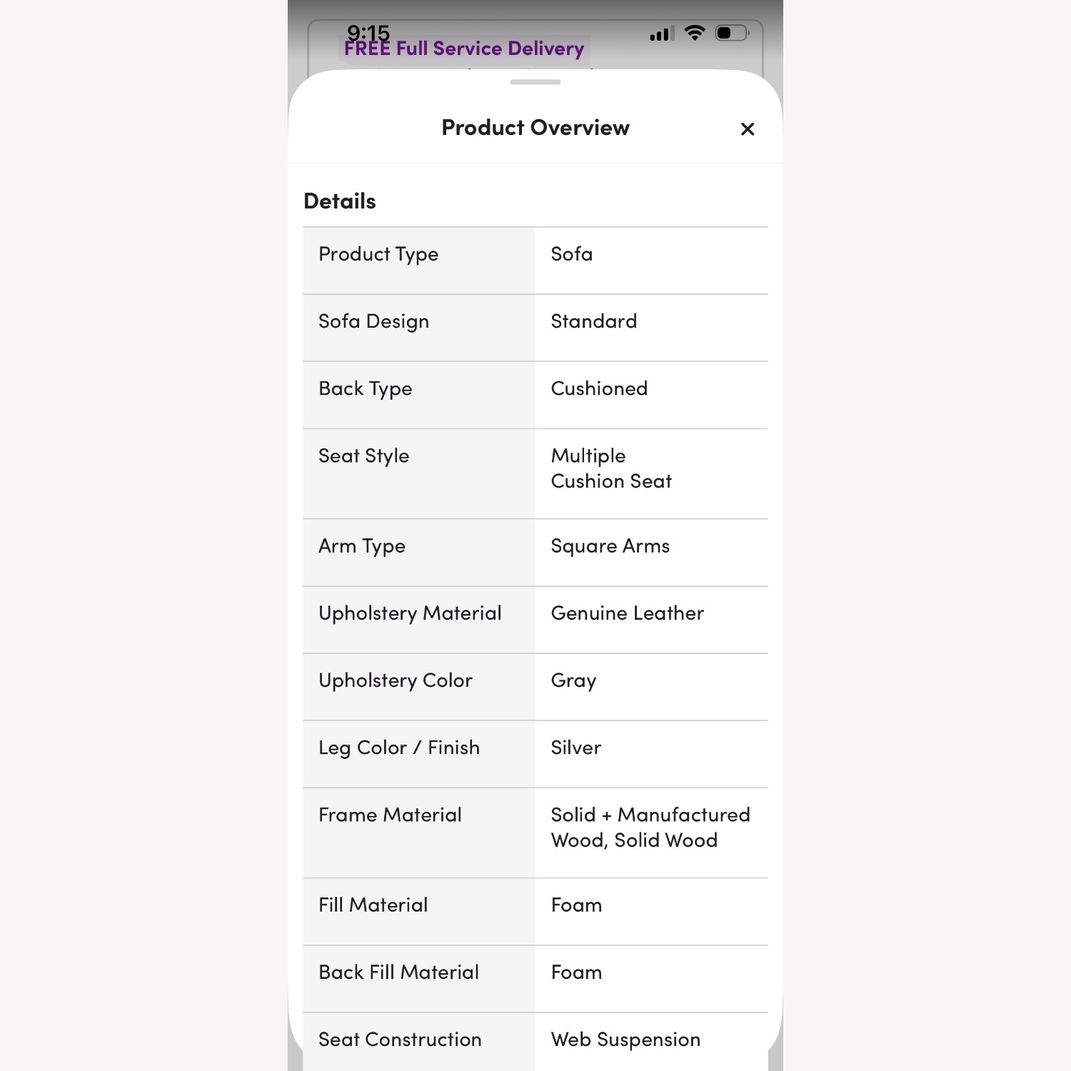  Gray Leather 3 piece sofa - image-8