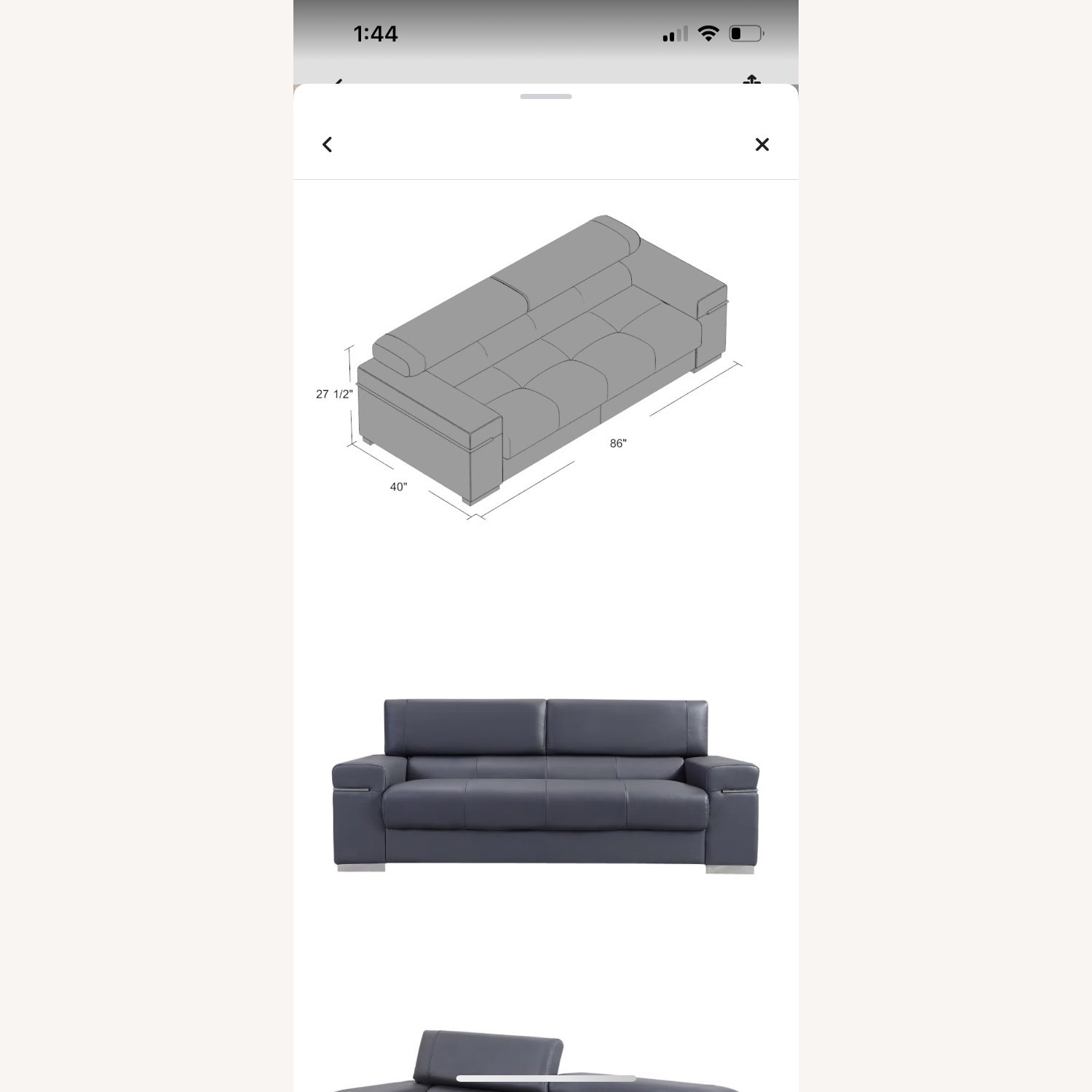  Gray Leather 3 piece sofa - image-1