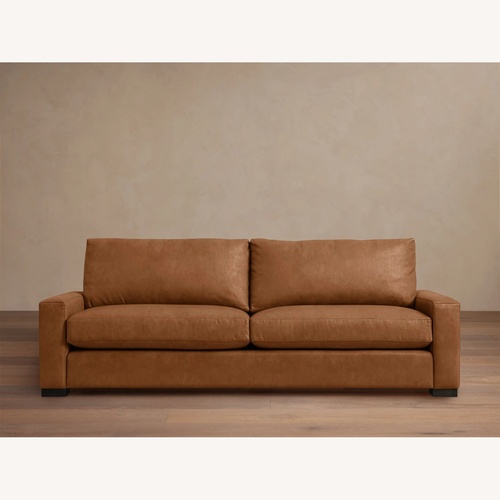 Used Arhaus Remington Light Brown Leather Loveseat for sale on AptDeco