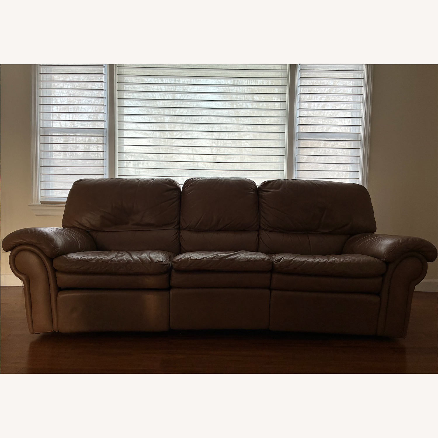 Dark Brown Leather 3+ Seater Sofa - image-2
