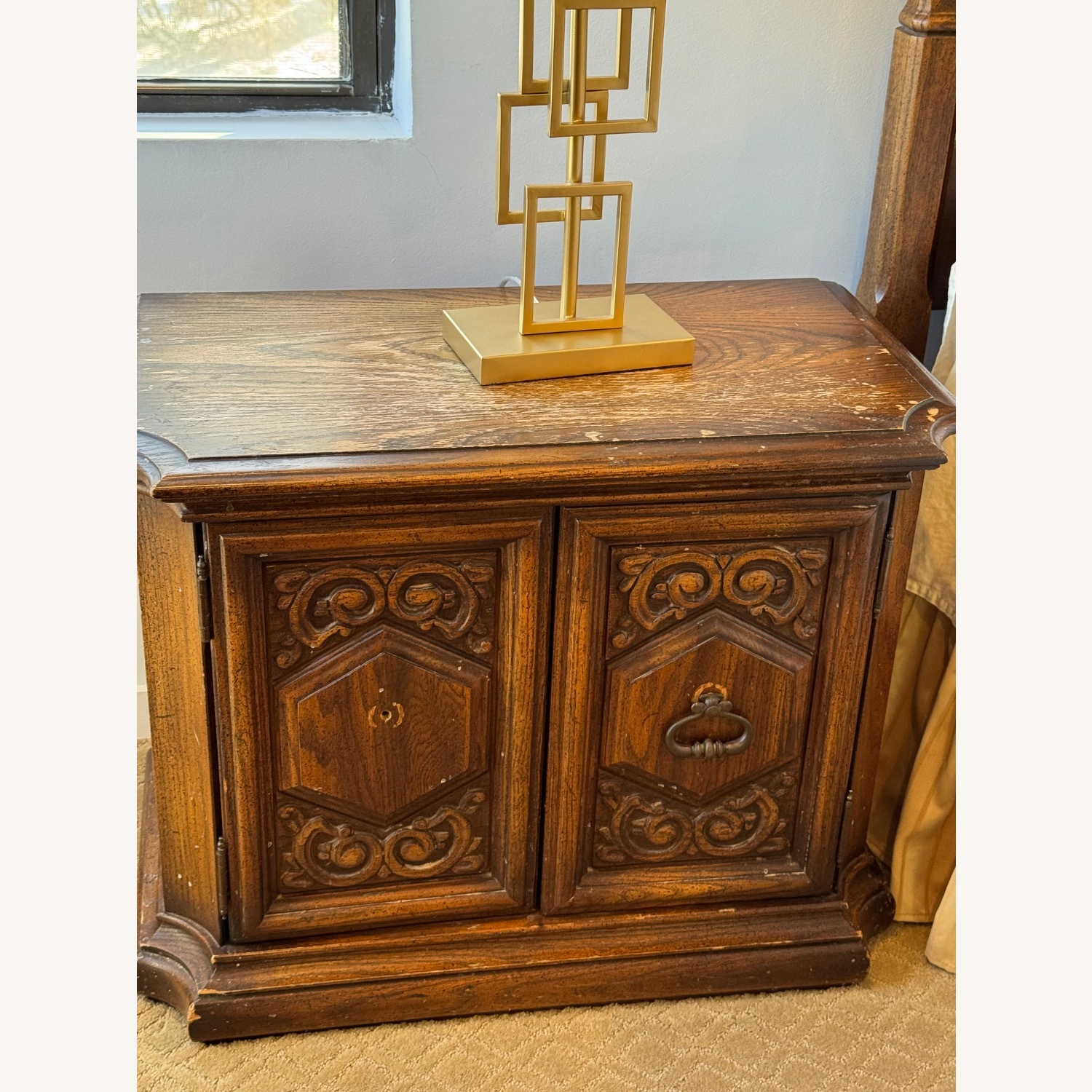 Antique Dark Brown Wood Armoire - image-2