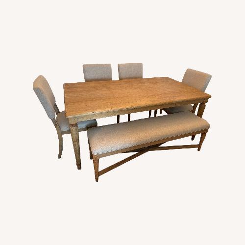 Used Macy's Summerside 6 Piece Acacia Wood Dining Set for sale on AptDeco