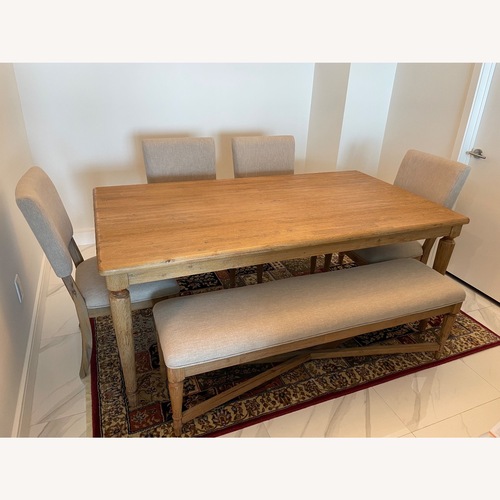 Used Macy's Summerside 6 Piece Acacia Wood Dining Set for sale on AptDeco