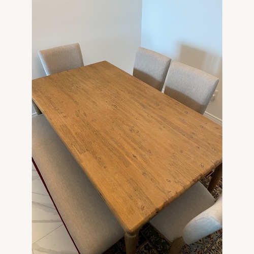 Used Macy's Summerside 6 Piece Acacia Wood Dining Set for sale on AptDeco