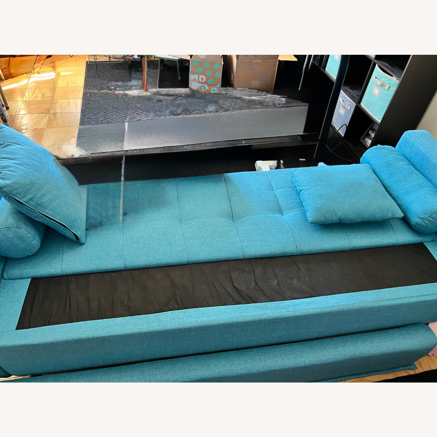 Deco-Look Blue Fabric Sofa w Futon Option - image-3