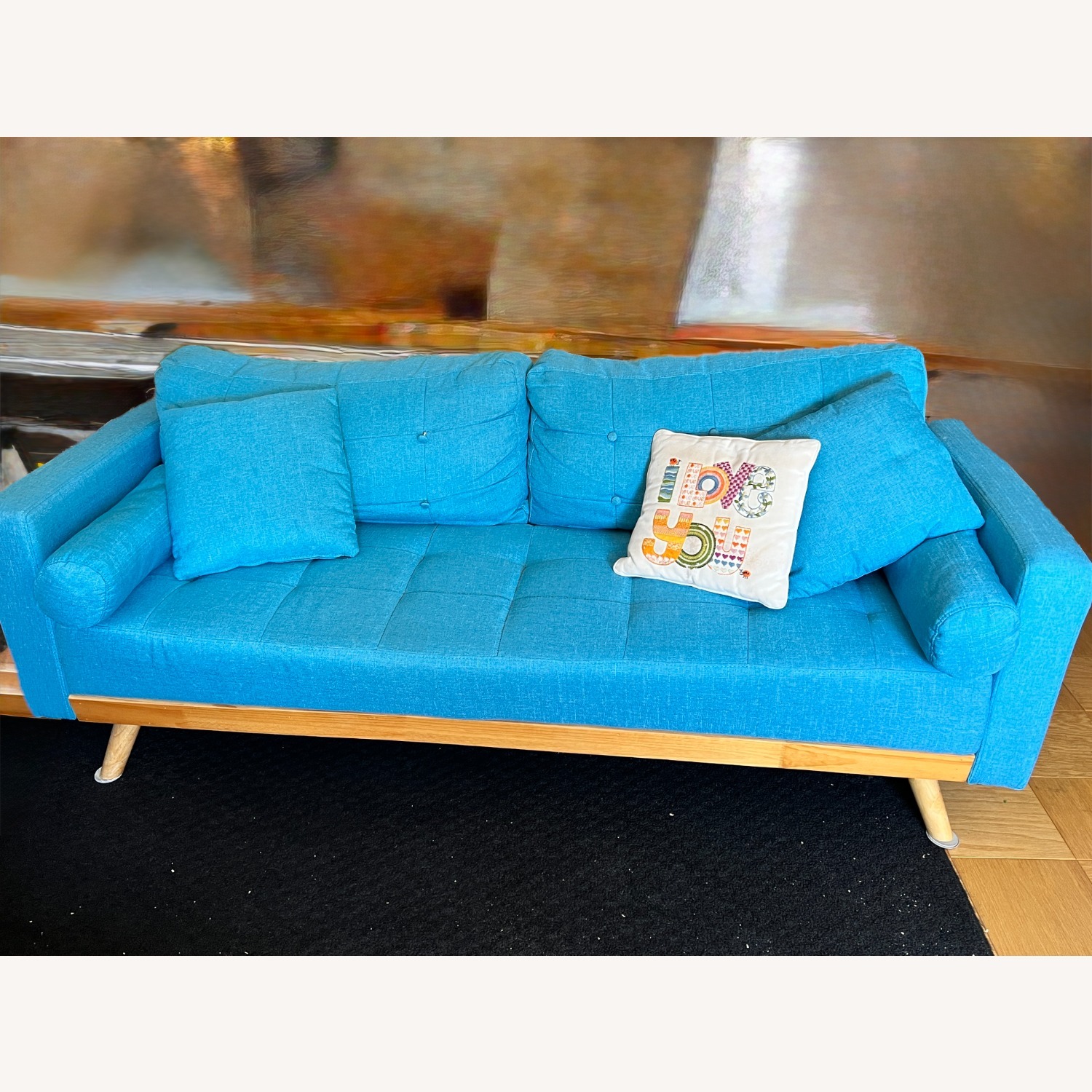 Deco-Look Blue Fabric Sofa w Futon Option - image-1