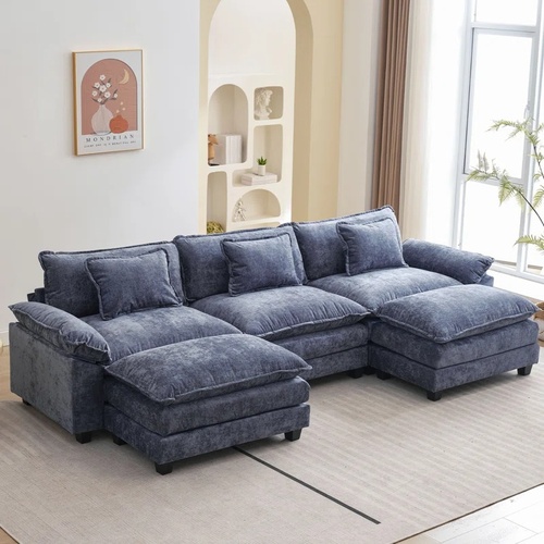 Used Praylow 120” Comfy Cloud Couch U Shaped Sectional Sofa with Two Ottomans for sale on AptDeco