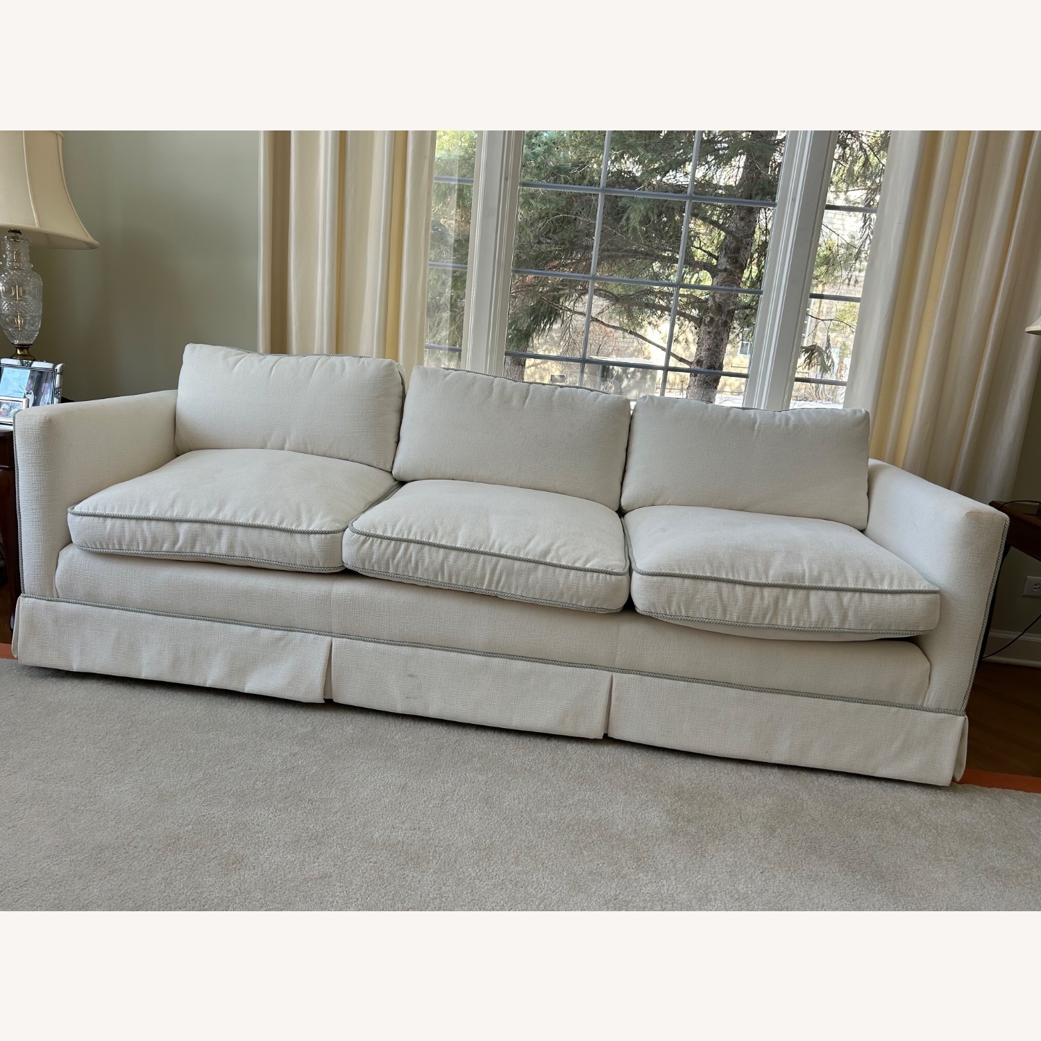 Vintage/Antique White Fabric 3+ Seater Sofa - image-2