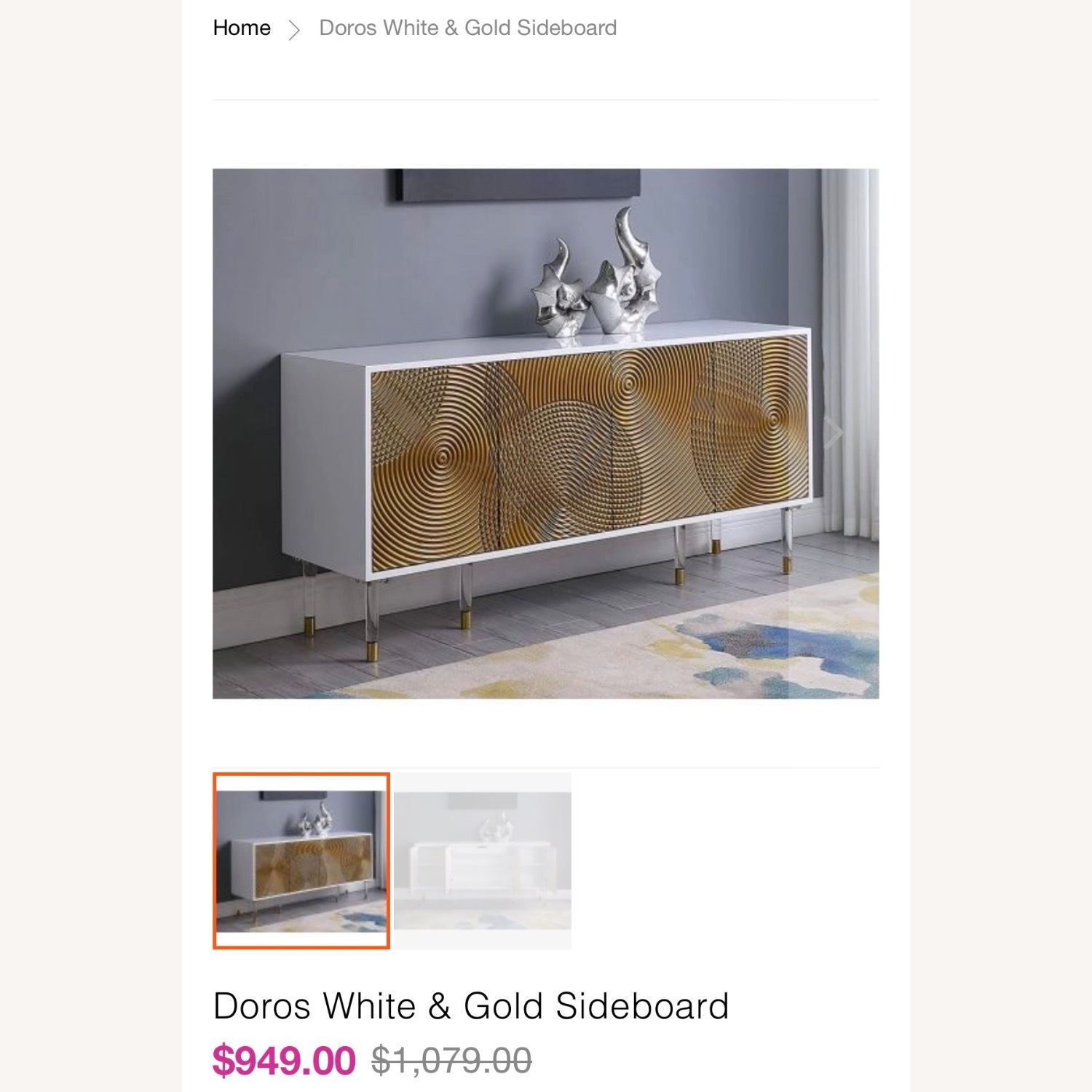 White & Gold Sideboard, Credenza, Tv Console - image-4