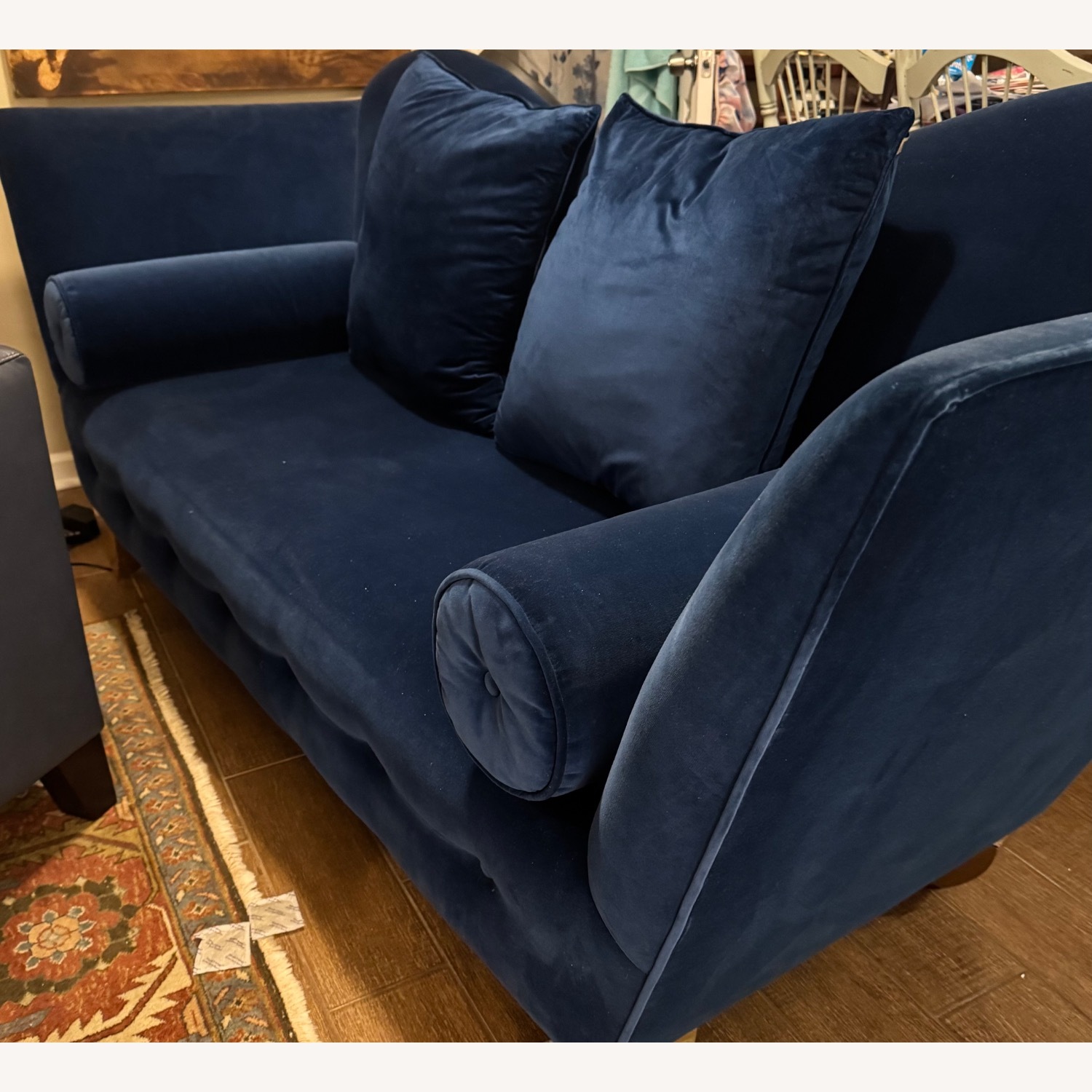Designer Vintage Blue Velvet Unique Sofa - image-8