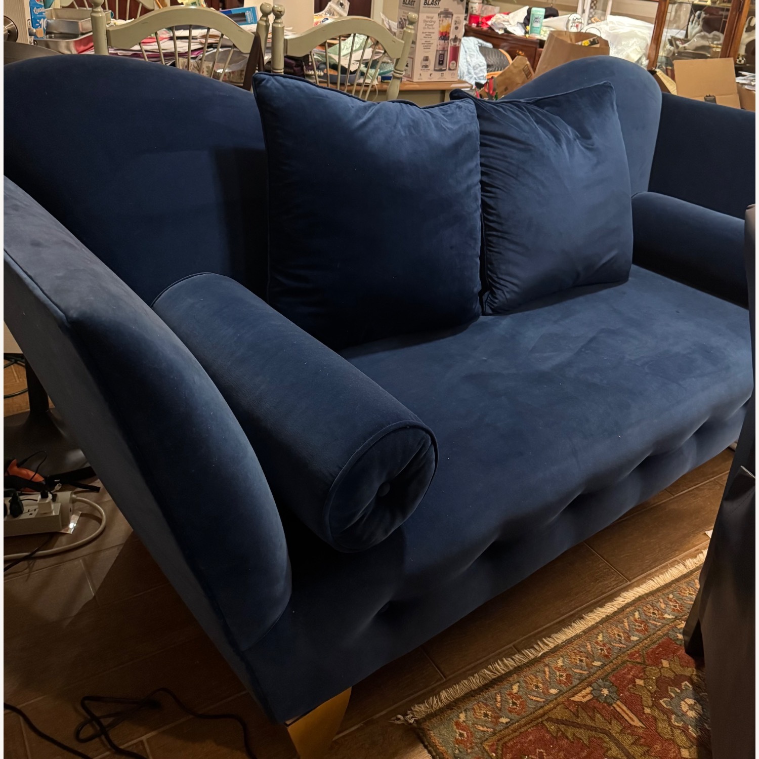 Designer Vintage Blue Velvet Unique Sofa - image-9