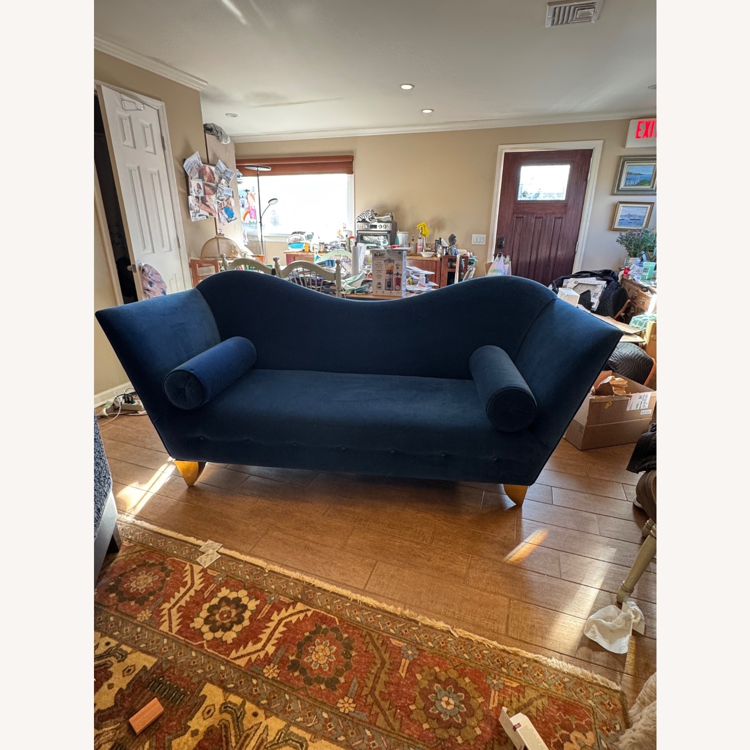 Designer Vintage Blue Velvet Unique Sofa - image-7