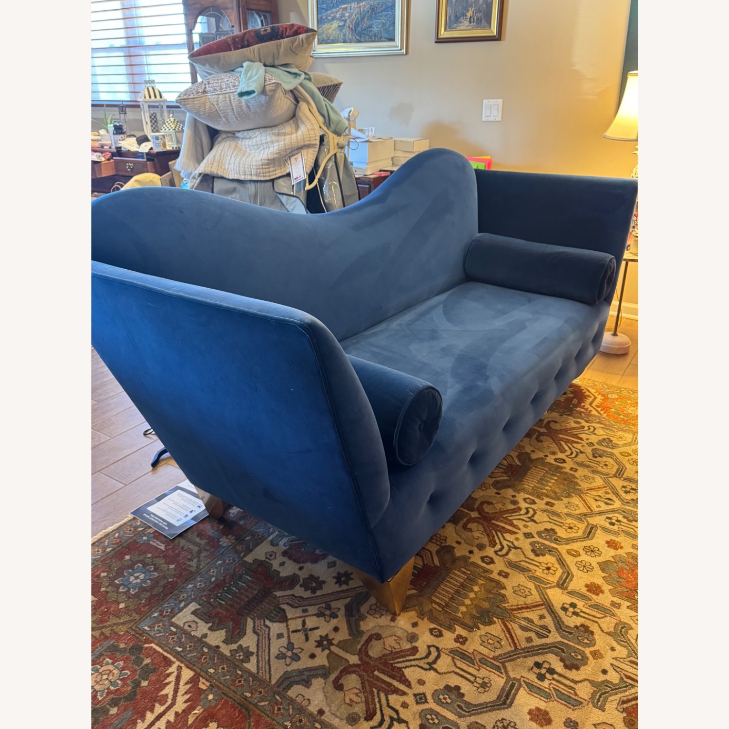 Designer Vintage Blue Velvet Unique Sofa - image-2