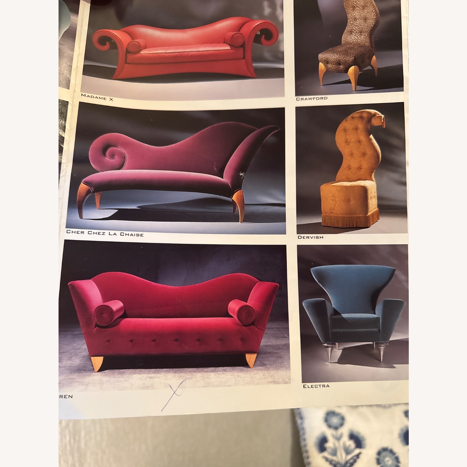 Designer Vintage Blue Velvet Unique Sofa - image-11