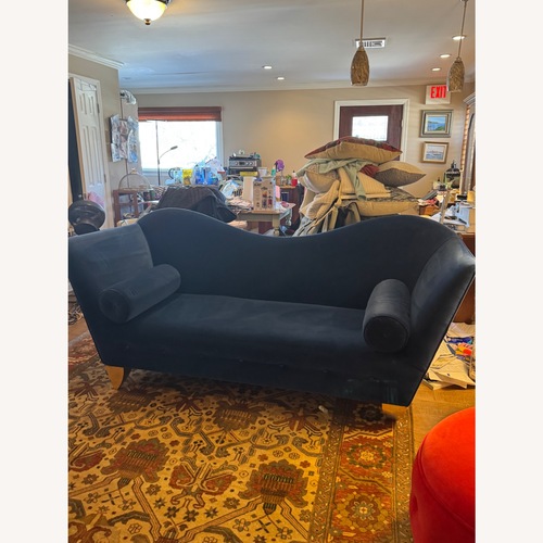 Used Designer Vintage Blue Velvet Unique Sofa for sale on AptDeco