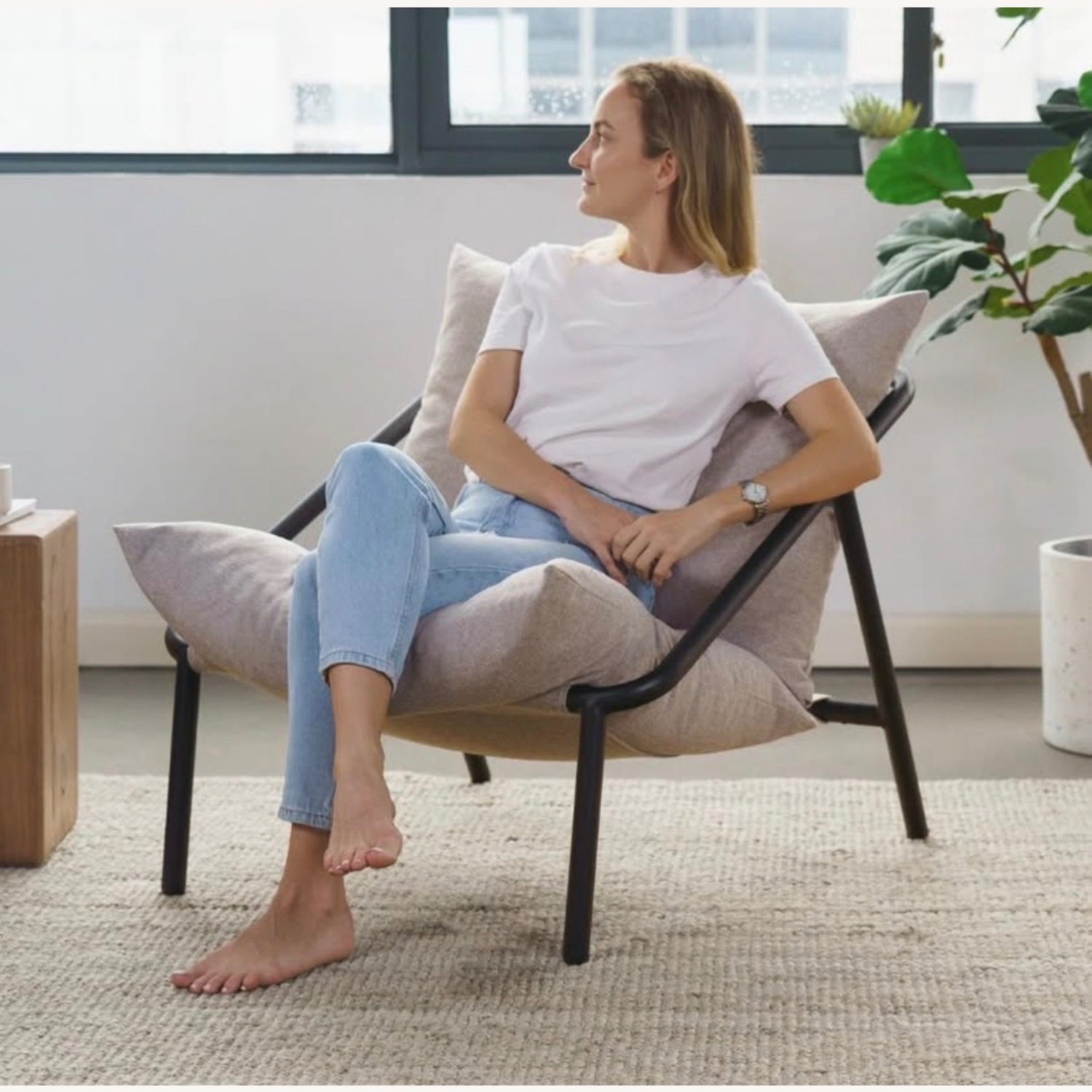 Ayatt Modern Metal Frame Sling Accent Armchair - image-2