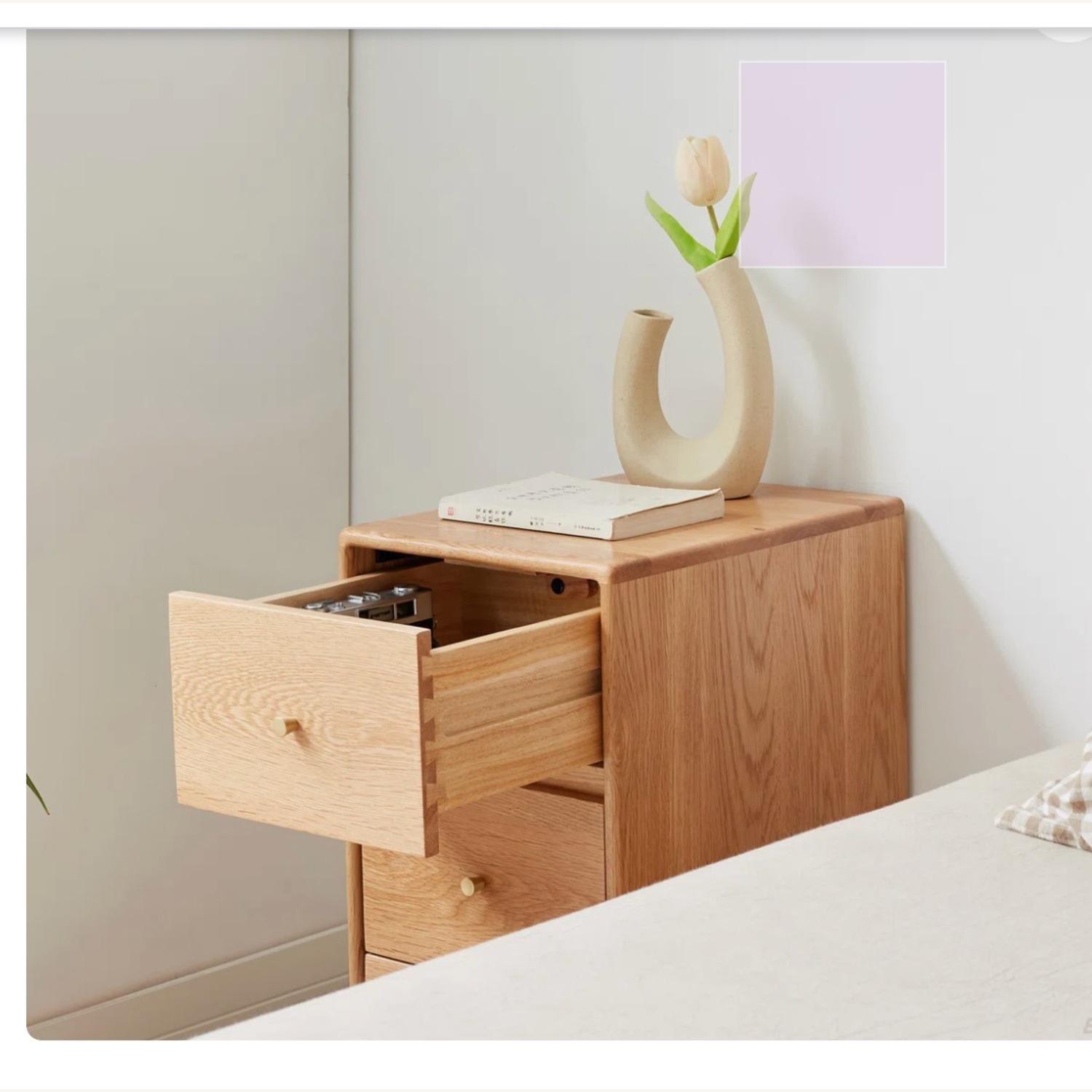 Solid Oak Natural Wood Nightstand - 3 Drawers - image-3