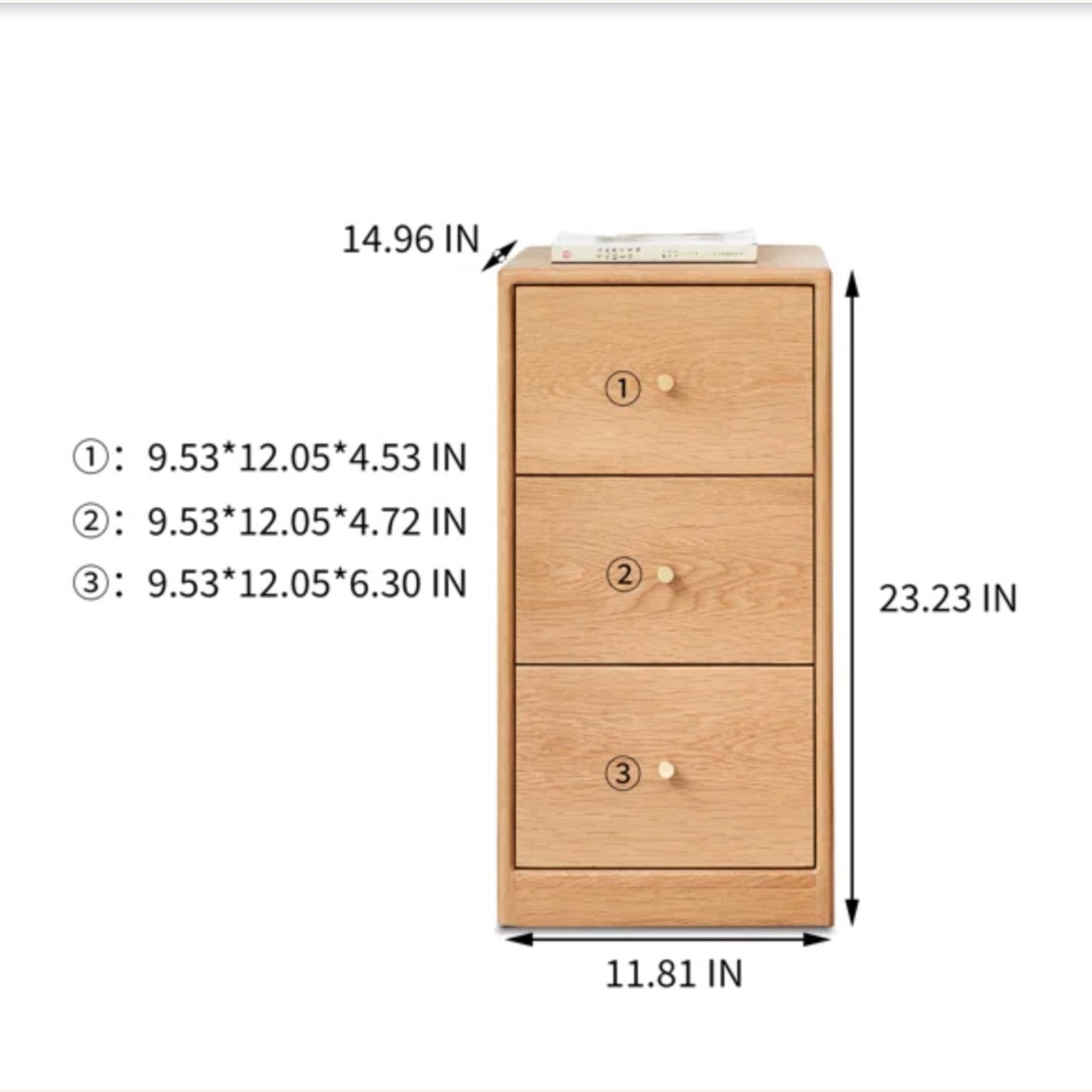 Solid Oak Natural Wood Nightstand - 3 Drawers - image-1