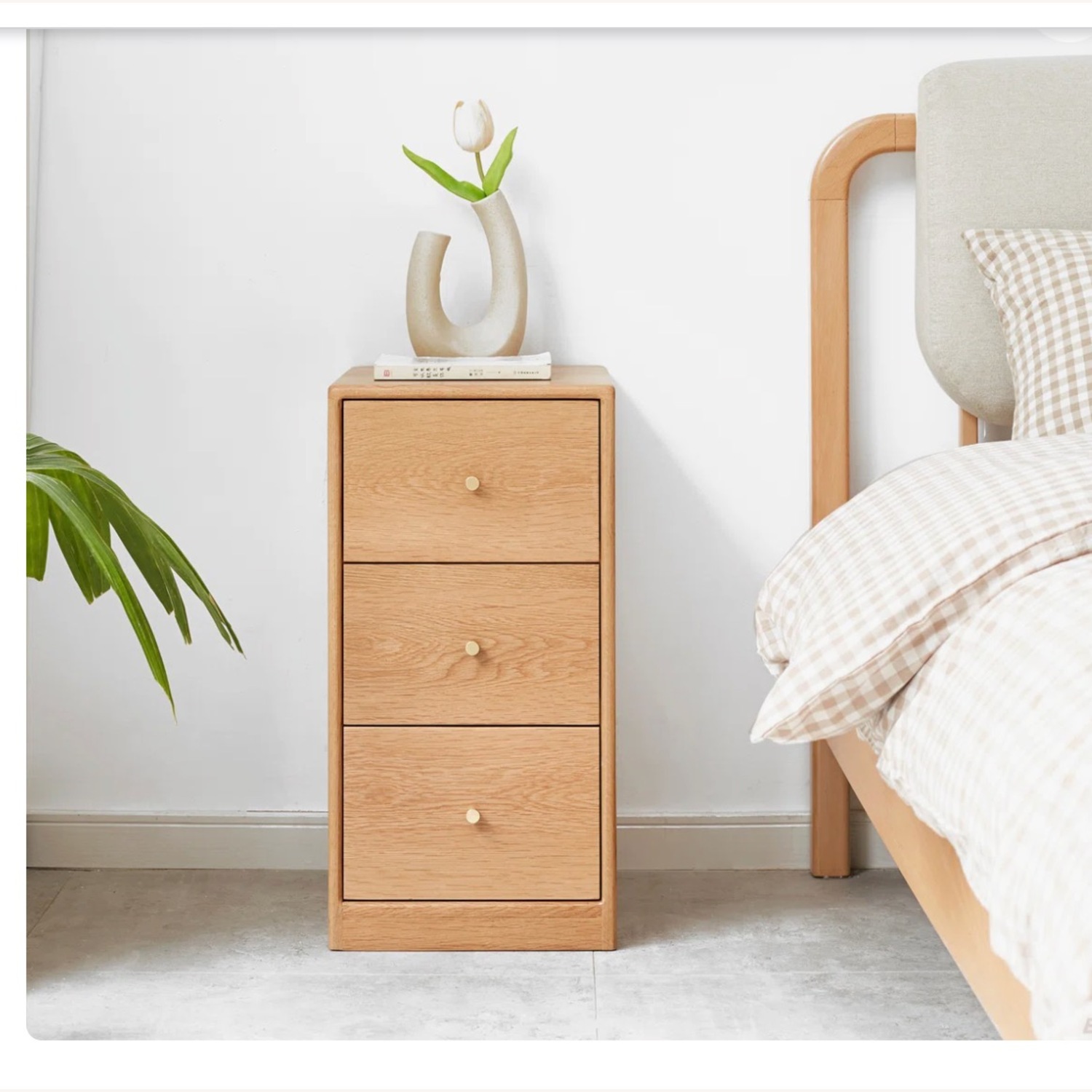 Solid Oak Natural Wood Nightstand - 3 Drawers - image-2