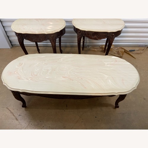Used Dark Brown 3 piece Marble Cocktail Table Set for sale on AptDeco