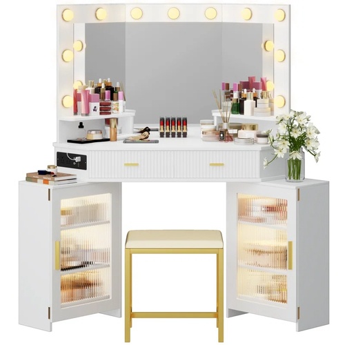 Used White Vanity with Lights  for sale on AptDeco