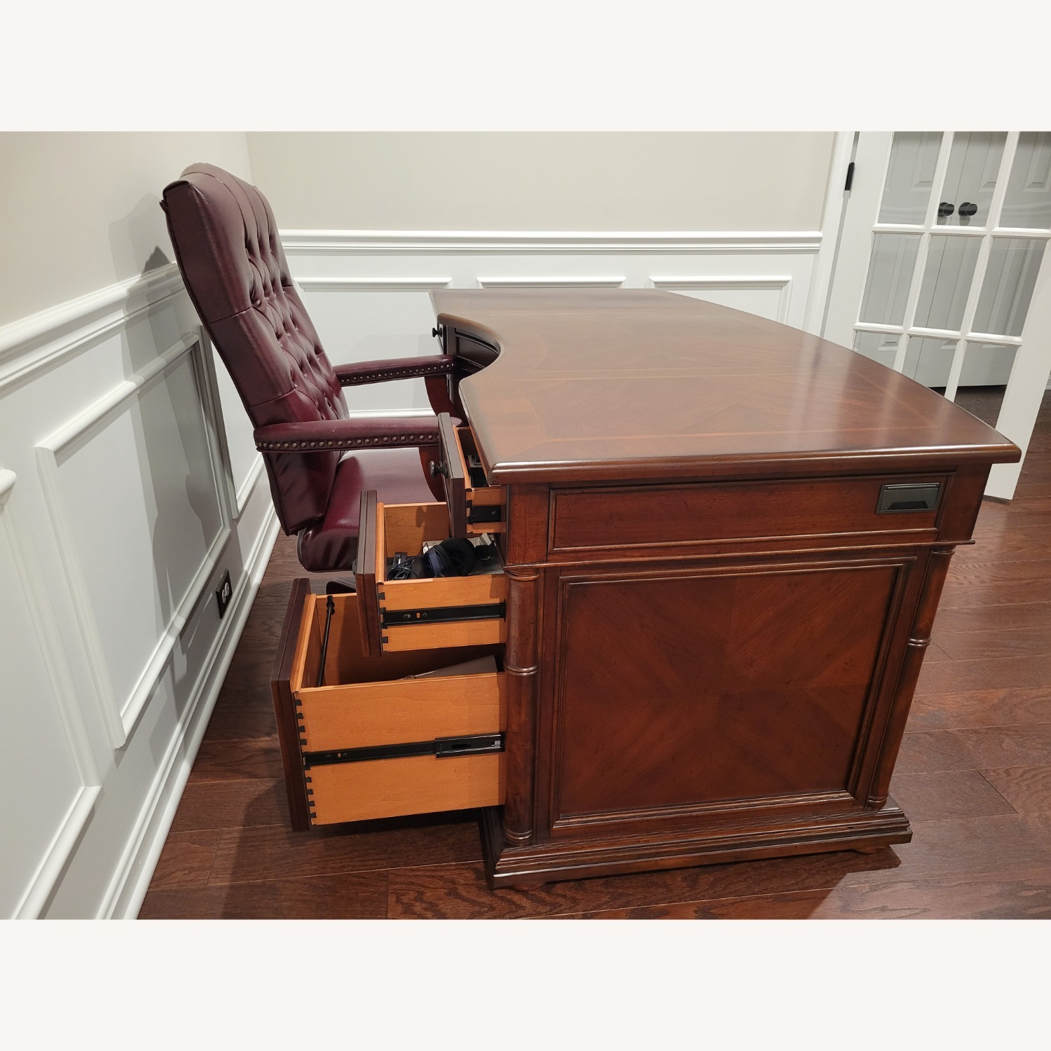 Havertys Dark Brown Wood Office Chair - image-6