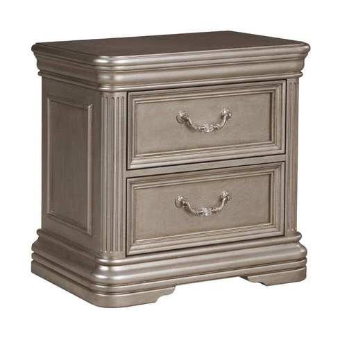 Used Ashley Furniture Birlany Silver Wood Nightstand for sale on AptDeco