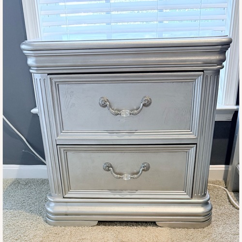 Used Ashley Furniture Birlany Silver Wood Nightstand for sale on AptDeco