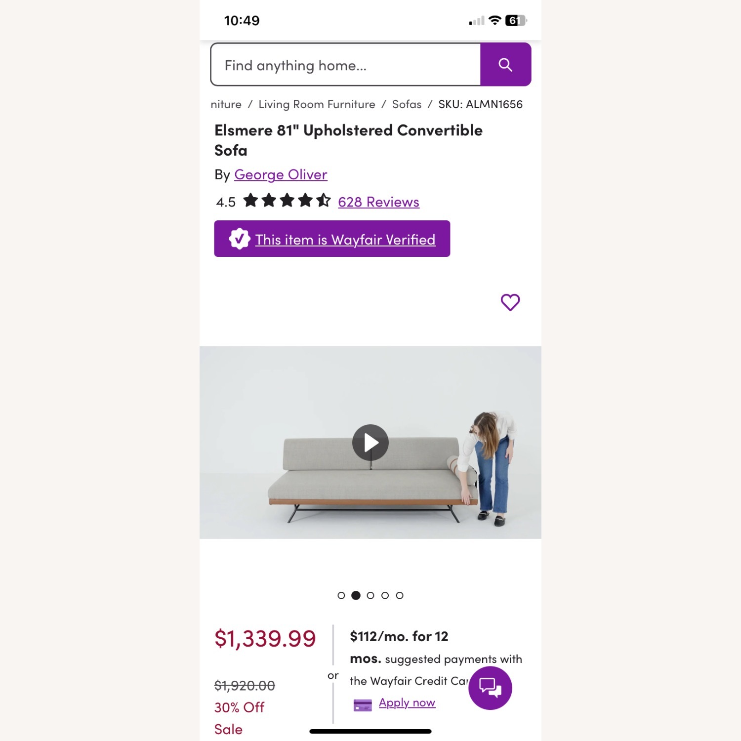 Elsmere 81" Upholstered Convertible Sofa - image-2