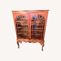 Antique Queen Anne Glass Door Cherry Wood Bookcase
