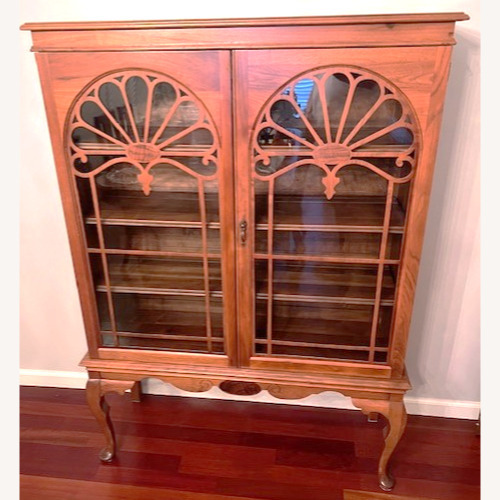 Used Antique Queen Anne Glass Door Cherry Wood Bookcase for sale on AptDeco