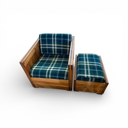 Used This End Up Plaid Pattern Classic Chair W Ottoman for sale on AptDeco
