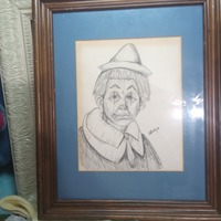 Vintage/Antique Finds Hand Drawn Clown Wall Art