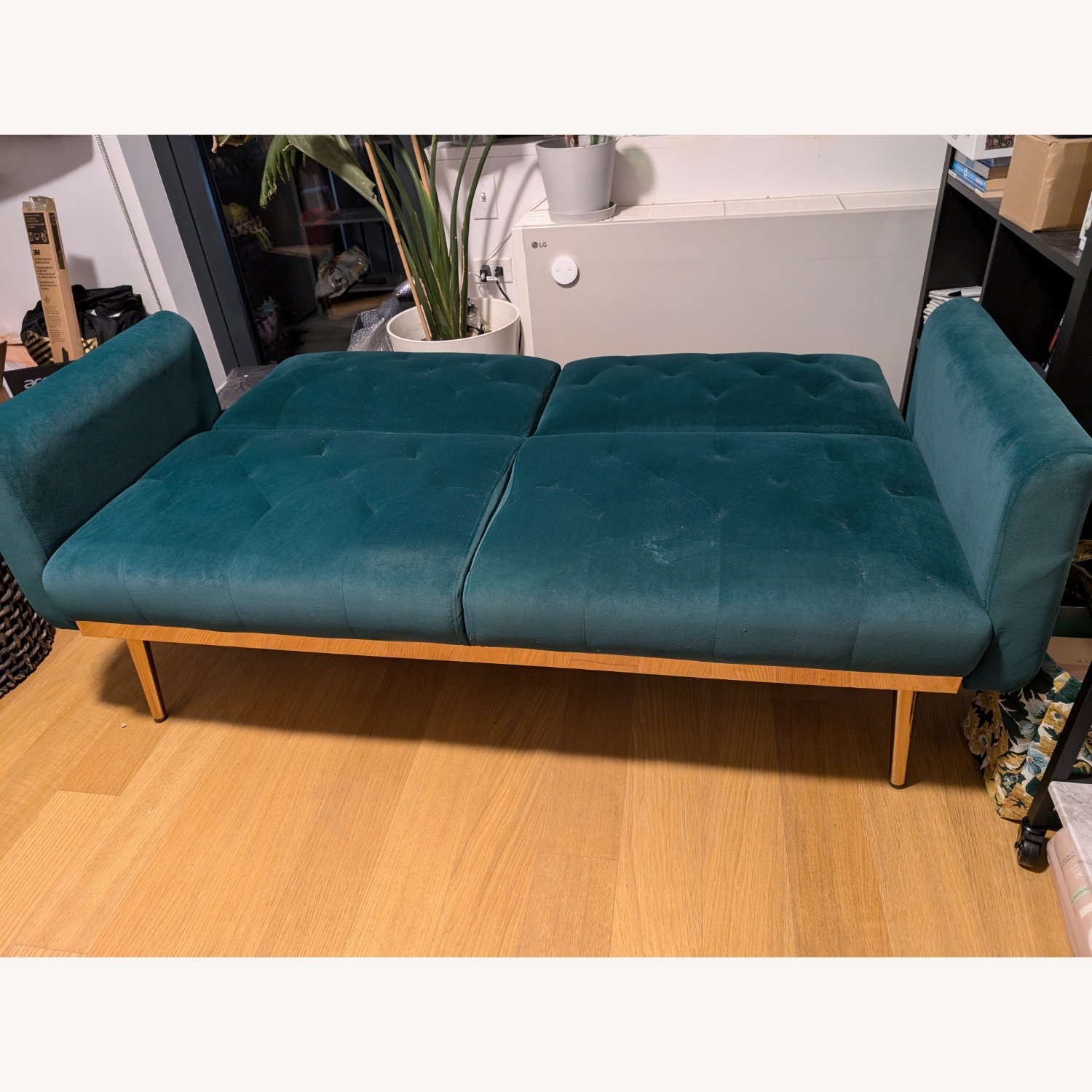 63" Mid Century Modern Velvet Futon - image-5