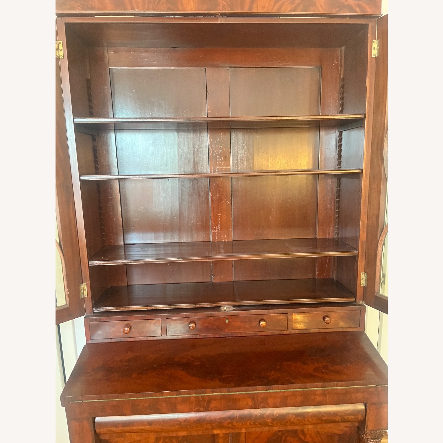 Antique 19th C. Empire Flame Mahogany Secretary - image-6