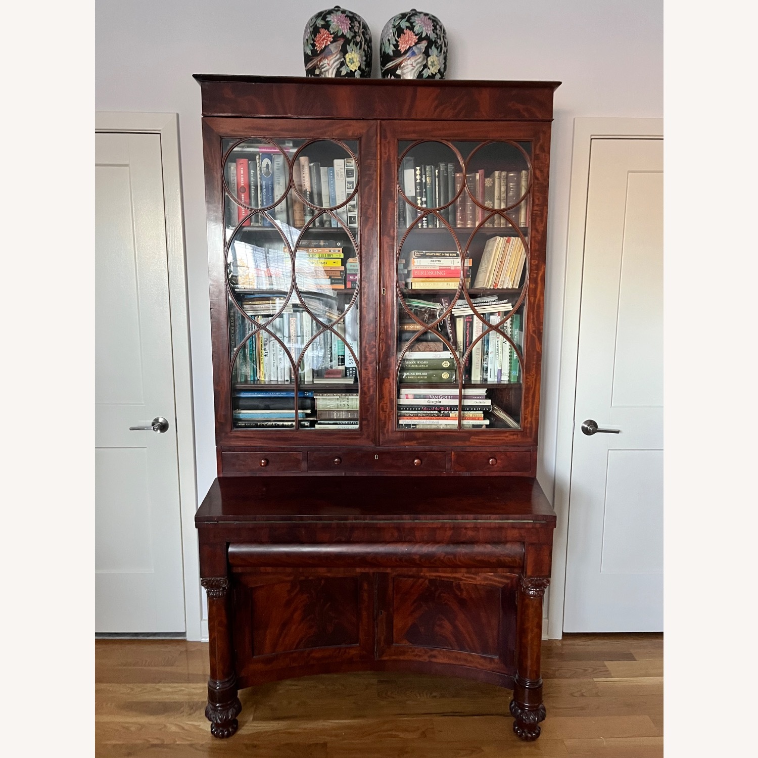 Antique 19th C. Empire Flame Mahogany Secretary - image-13