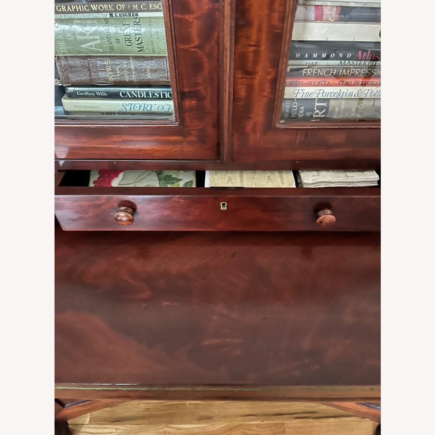 Antique 19th C. Empire Flame Mahogany Secretary - image-7