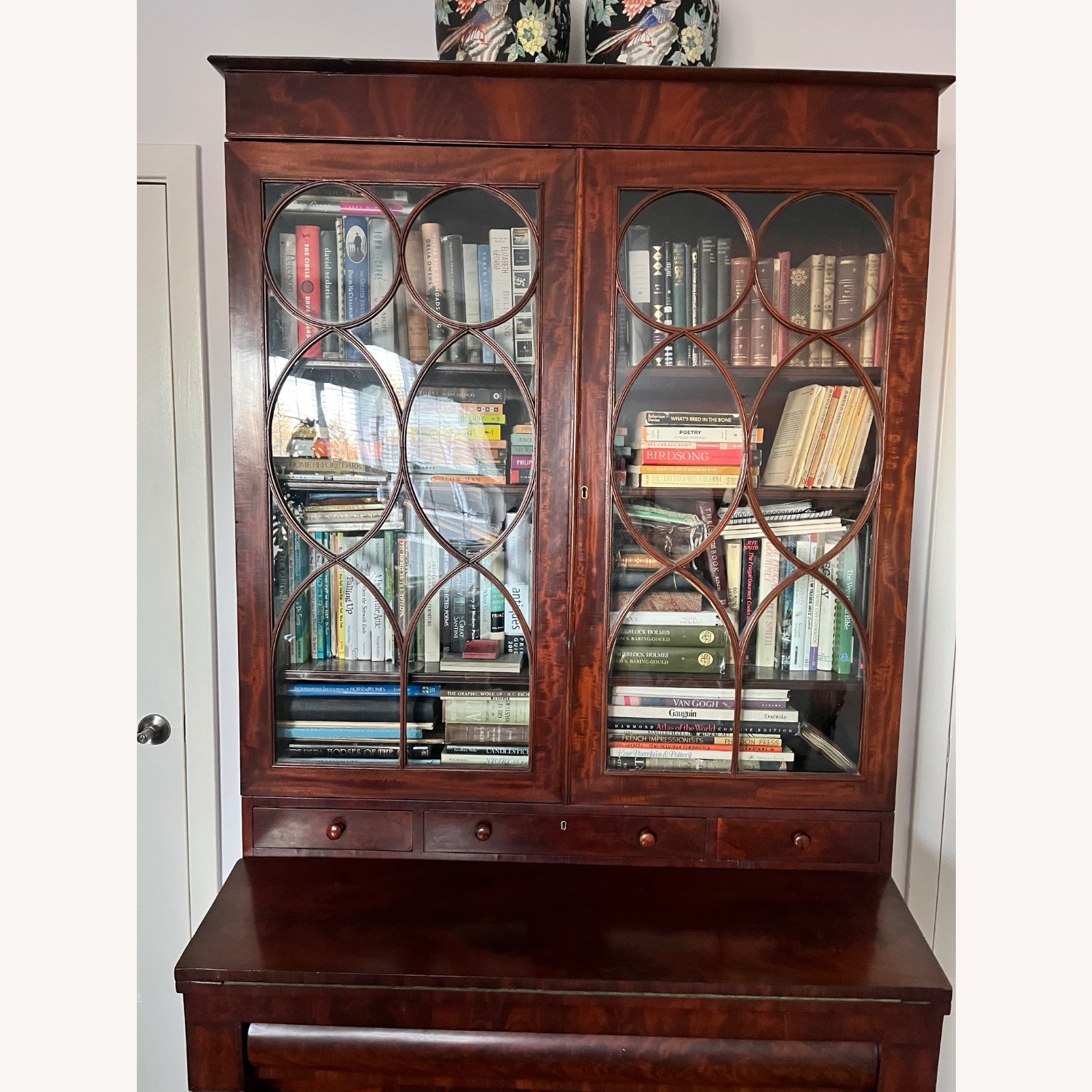 Antique 19th C. Empire Flame Mahogany Secretary - image-2