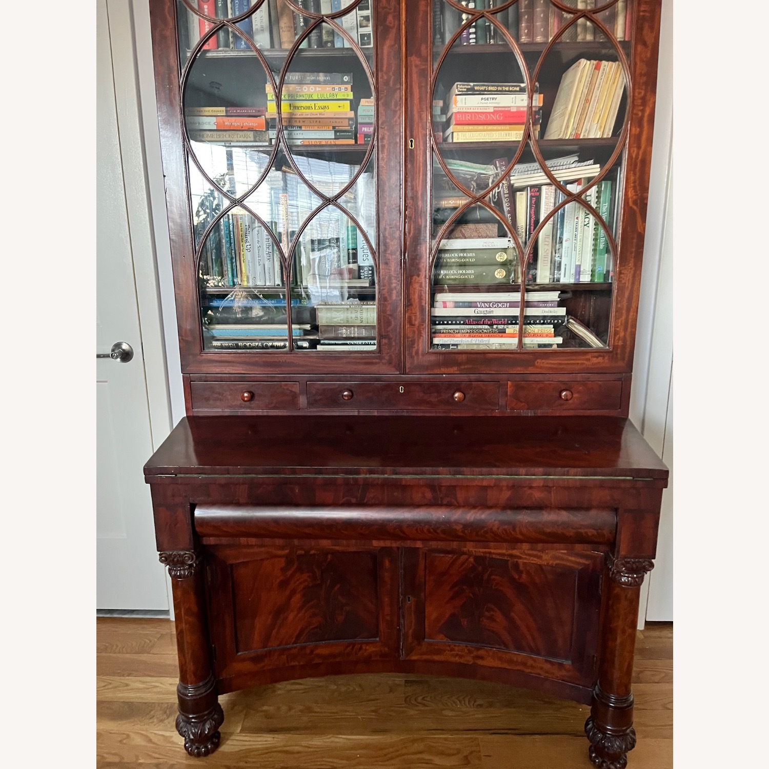 Antique 19th C. Empire Flame Mahogany Secretary - image-11