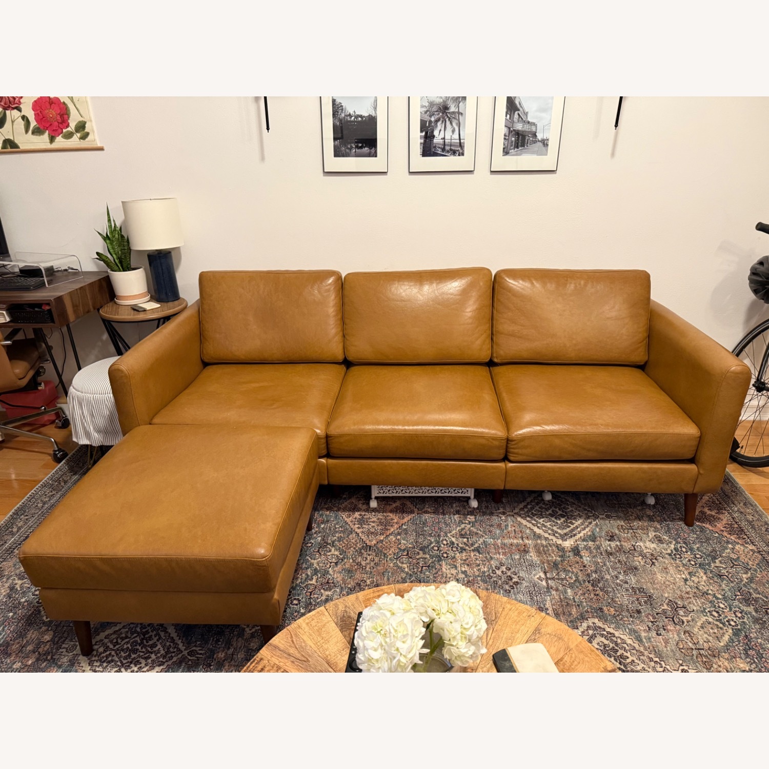 Burrow Light Brown Leather Sofa with Ottoman - image-2