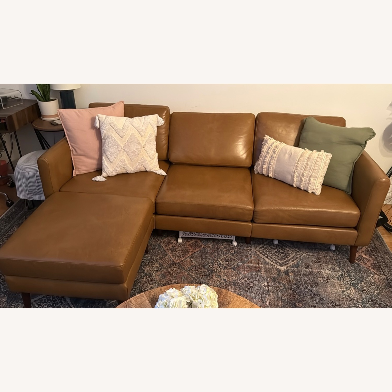 Burrow Light Brown Leather Sofa with Ottoman - image-3