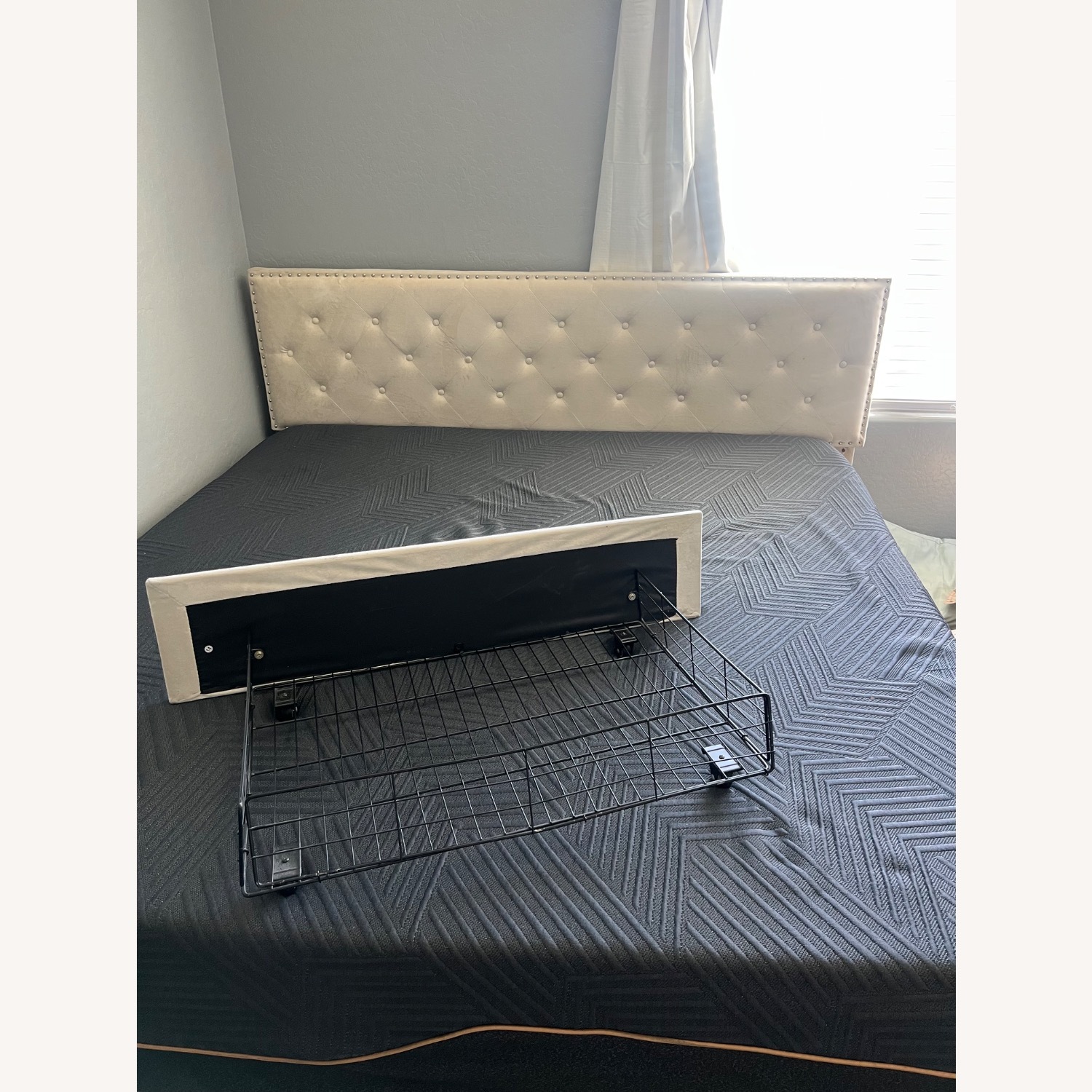 Natural Suede King Bed - image-1