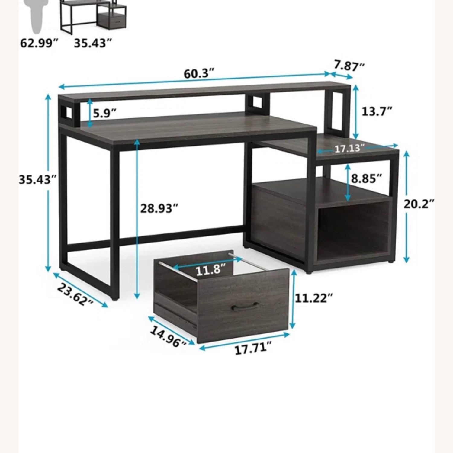 Tribesigns 60 inch Computer Desk with Storage Shelves and File Drawer - image-2