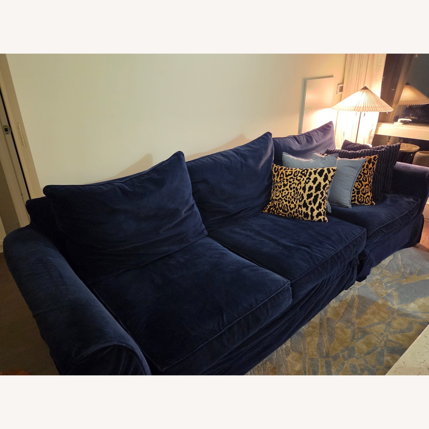 Pottery Barn PB Comfort Roll Arm Blue Velvet 2 Piece Sectional - image-1