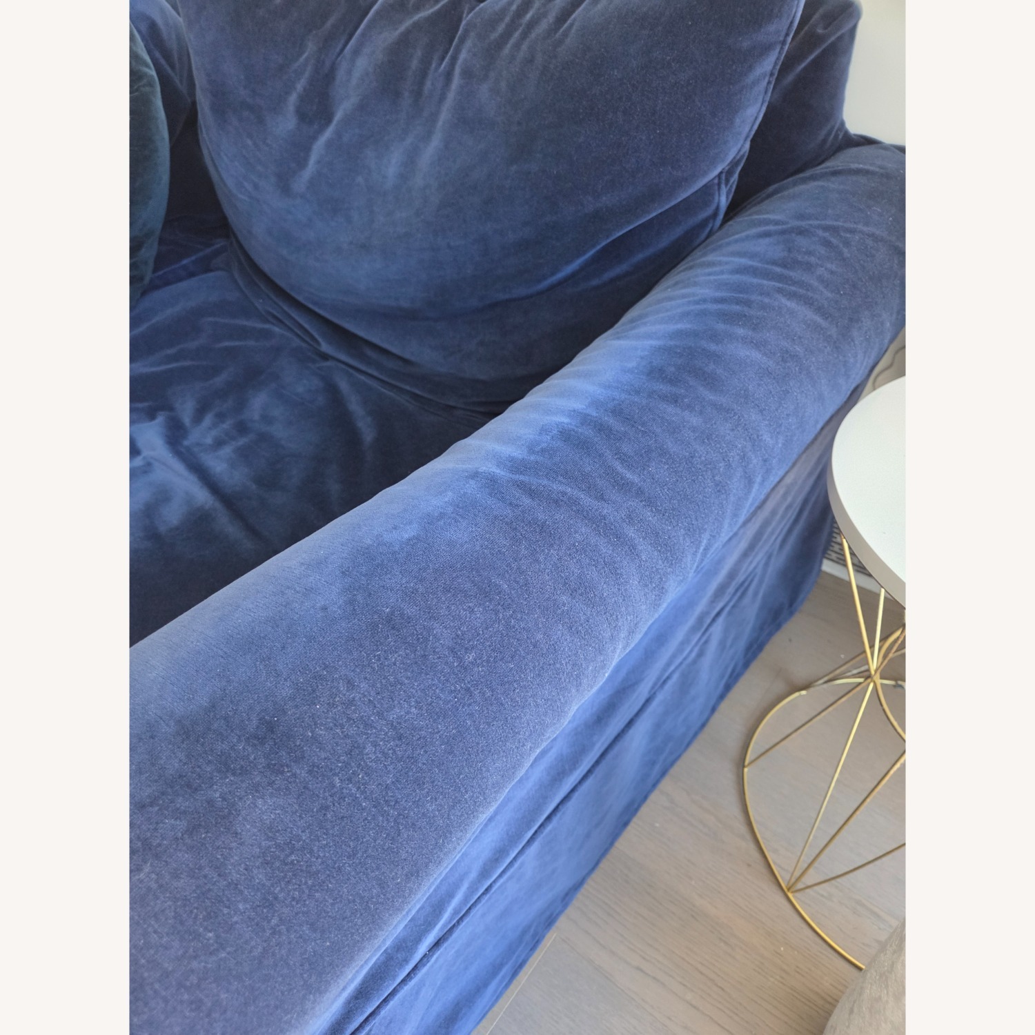Pottery Barn PB Comfort Roll Arm Blue Velvet 2 Piece Sectional - image-3